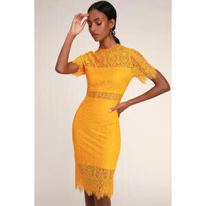 Lulus Remarkable Bright Goldenrod Lace Dress - Size M